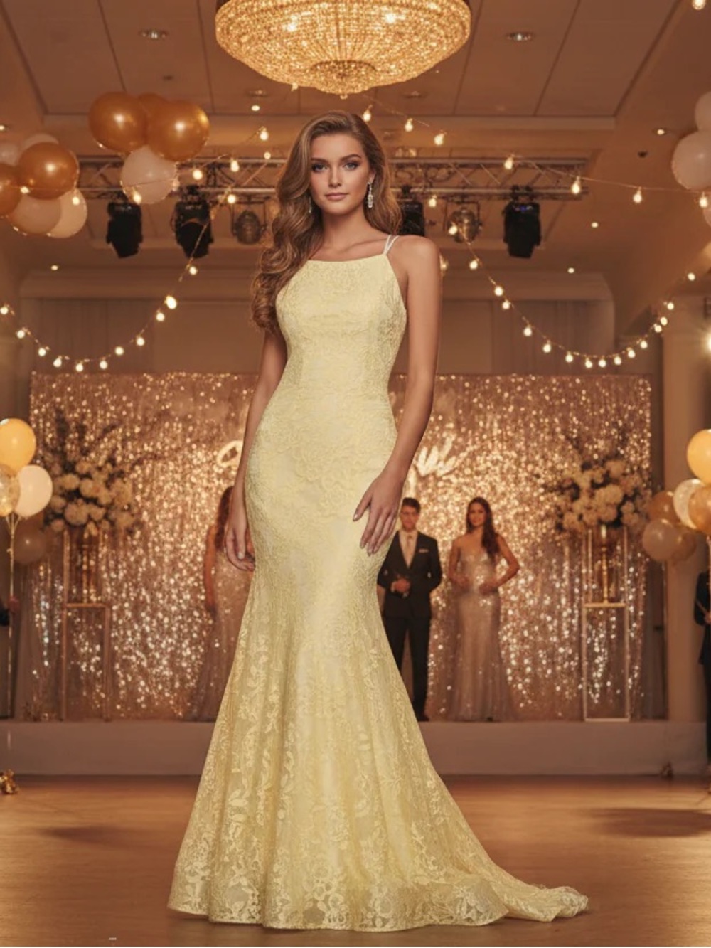 Elegant Yellow Lace Mermaid Evening Dress